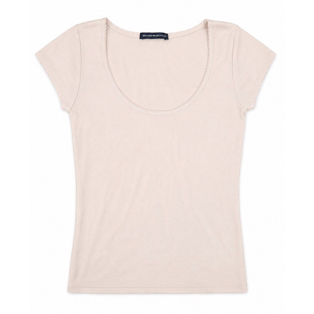 Brandy Melville Beige Scoop Neck Fitted Baby Tee One Size